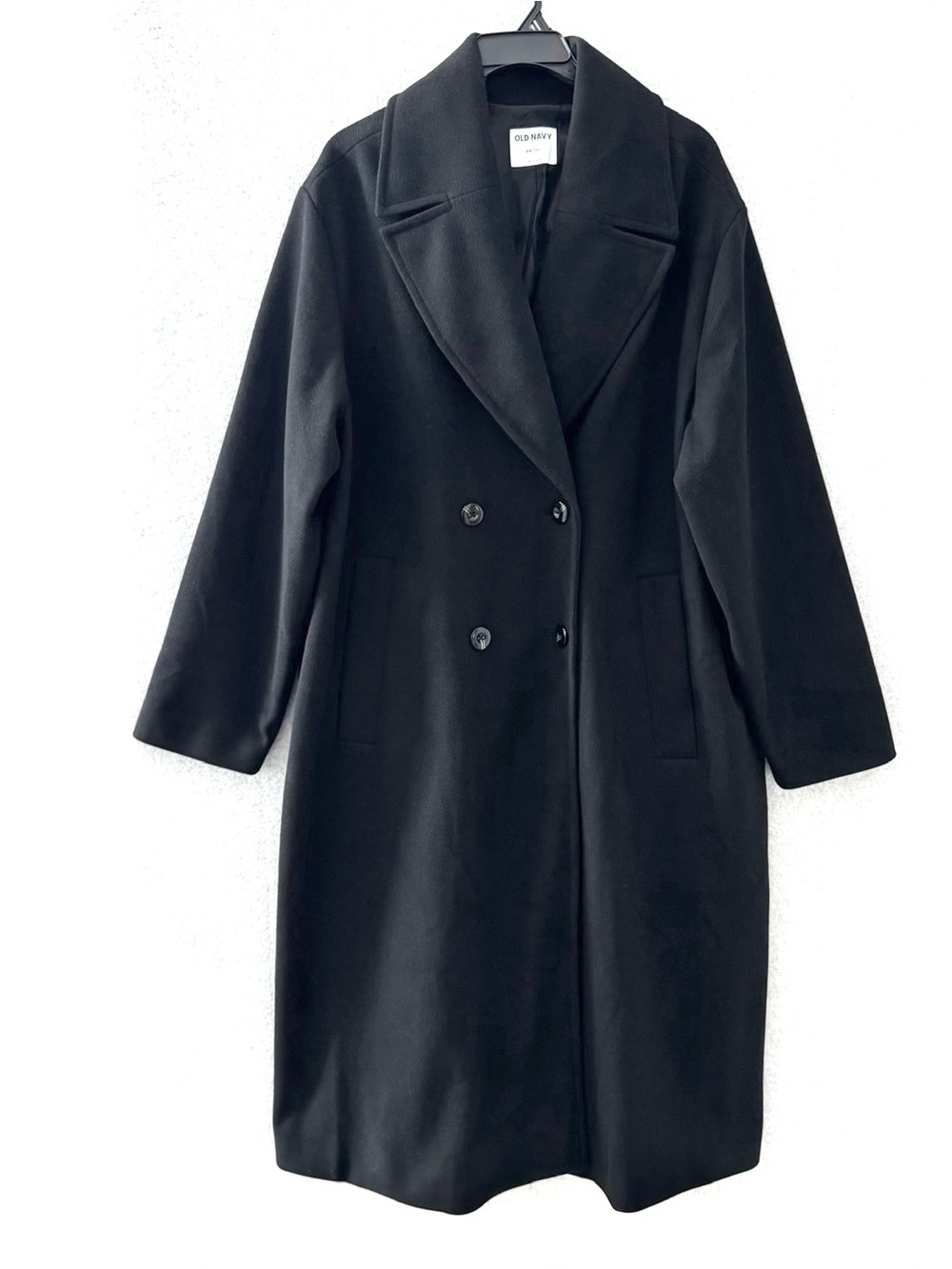 Old Navy Womens Double Breasted Overcoat Size XXL Tall Black Twill Long Coat NWT